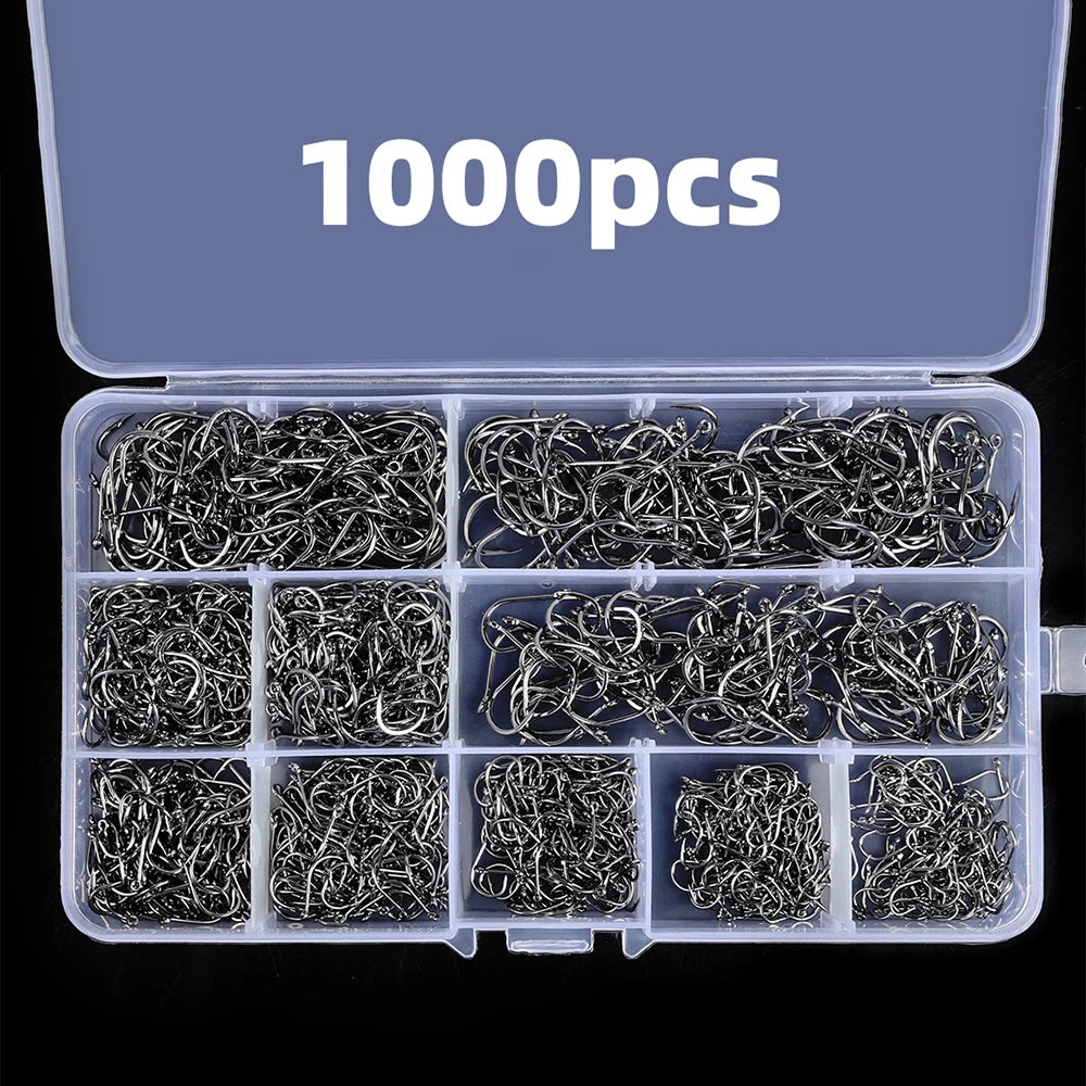 1000PCS Hooks Set High Carbon Steel Sharp Durable Barbed Fishhook